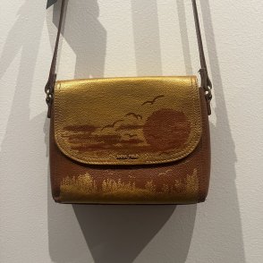 Kožená kabelka – Zlaté květy - první obrázek z galerie